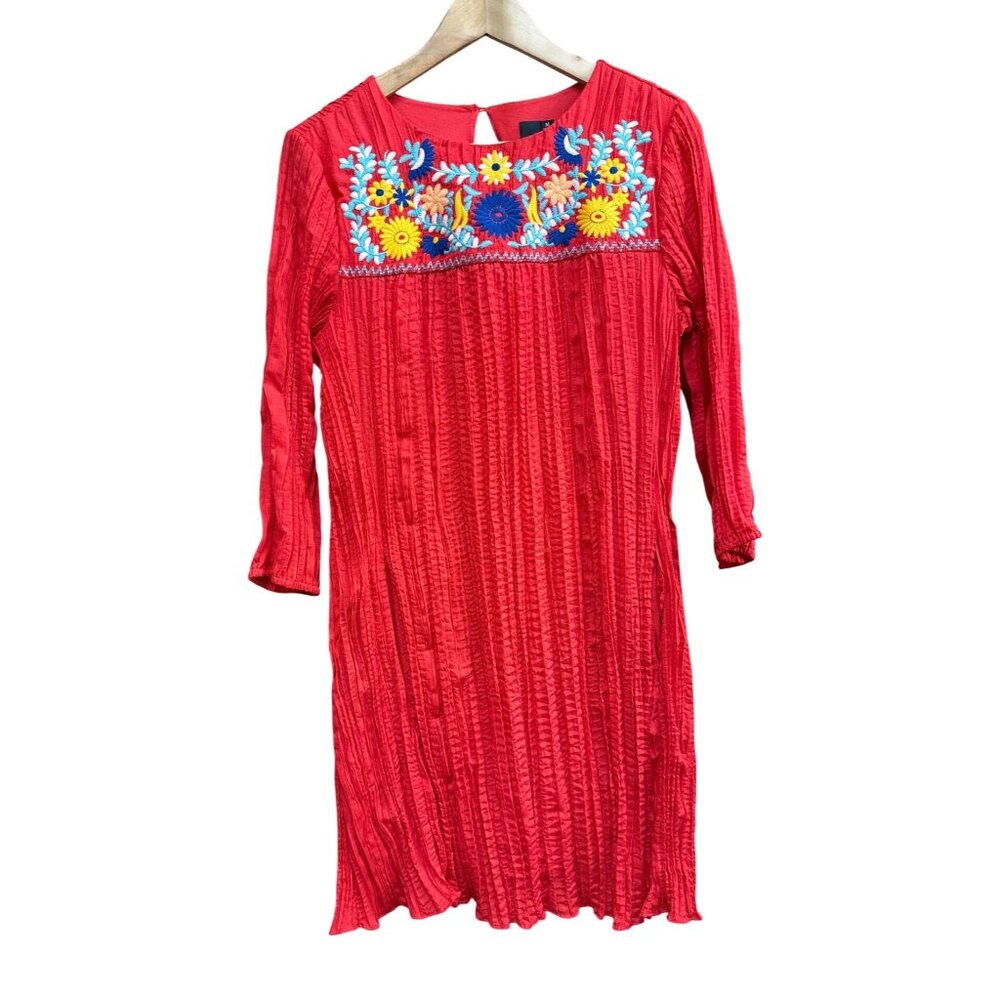 Label By Five Twelve Red Boho Floral Embroidered Ruffle Mini Dress M